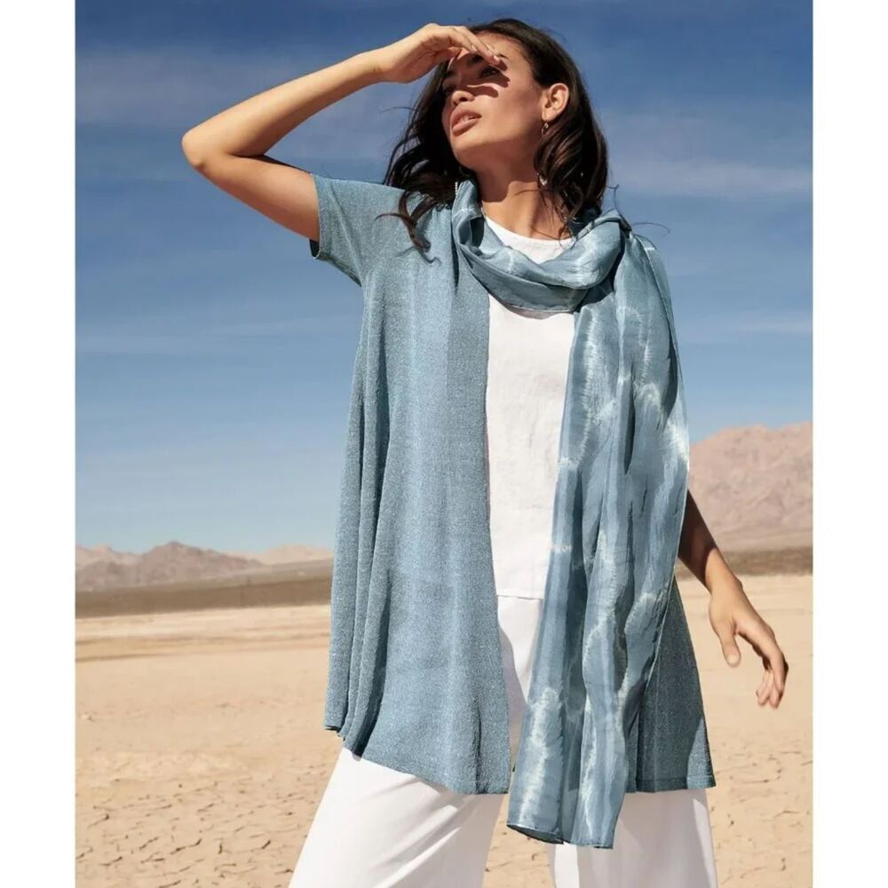 Eileen Fisher organic linen blend shimmer cardigan | blue steel | Size SP $268